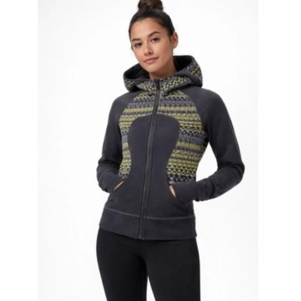 Vintage Lululemon Scuba Hoodie Special Edition Fair Isle Gray & Yellow - Picture 1 of 9
